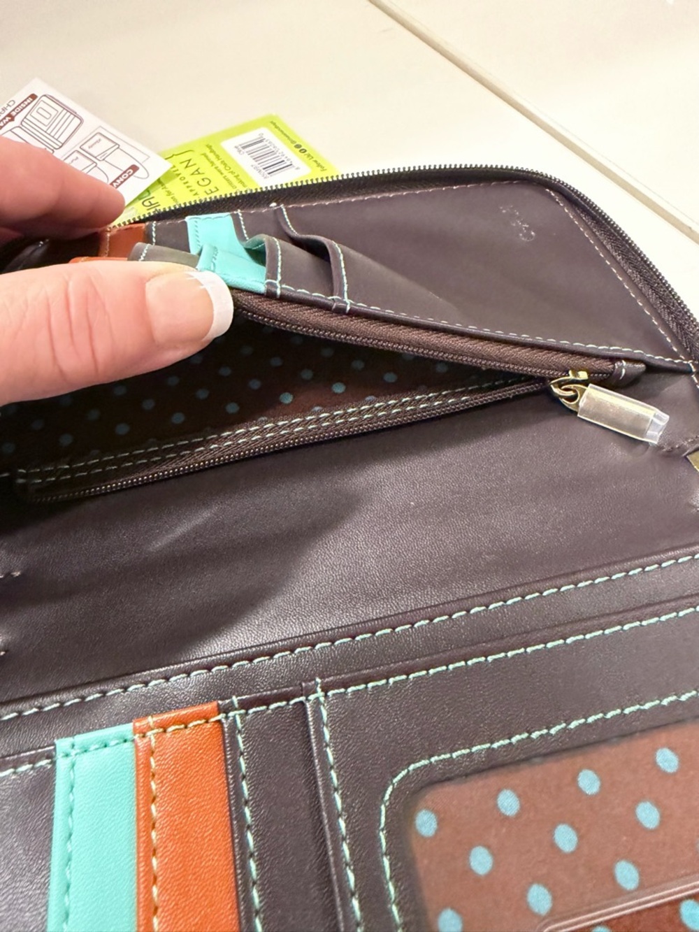 Chala Olive and Orange Butterfly Crossbody Wallet - Picture 5 of 9
